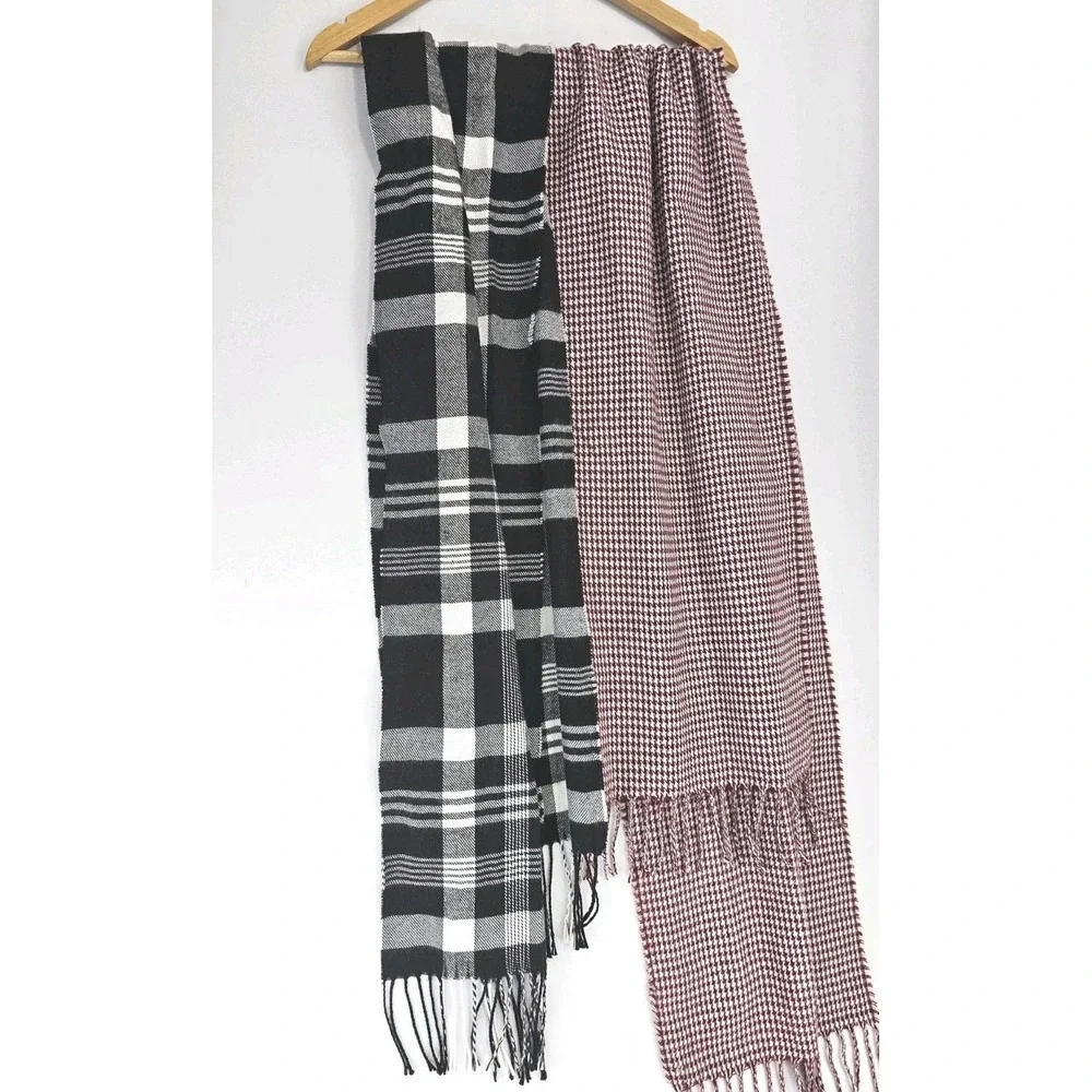 2 Scarves Plaid Check Winter Warm Soft Long Neck Warmer Wrap Mens Muffler